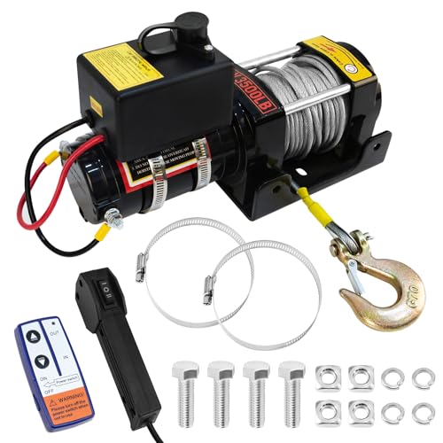 Elektrische Seilwinde 12V, 3500lb/1588kg Elektrische Seilwinde Mit Funkfernbedienung und Handsteuerung, Wasserdichter Kupfermotor, Anti Twist Stahldrahtseil, Ideal für Rettungen im Gelände von JAOGAUS