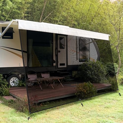 Wohnmobil View Blocker Sonnenschutz, 2.44m x 3.8m Winddurchlässige Vorderwand für Markise, Universeller RV Markisen Sichtschutz mit Kompletten Kits, 86% Sonnenschutz, Wind und Regen Wohnmobil View Blocker Sonnenschutz, 2.44m x 3.8m Winddurchlässige Vorderwand für Markise, Universeller RV Markisen Sichtschutz mit Kompletten Kits, 86% Sonnenschutz, Wind und Regen von JAOGAUS