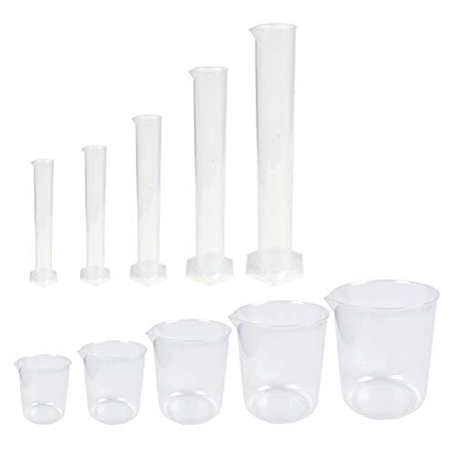 10 Sätze Kunststoff-Messzylinder und Becher PP-Material in Lebensmittelqualität mit 5 Messzylinder und 5 Messbecher Ungiftig langlebig für Experimente Unterricht und Training von JAOMON