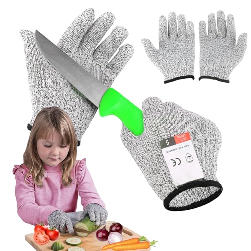 JAONLD 2 Stück Schnittschutzhandschuhe Küche Leistungsfähiger Level 5 Schutz Schnitzhandschuhe für Kinder Arbeitshandschuhe Handschuhe Schnittfest für 5-8 Jährige Kochen Schnitzen und Gärtnern (XS) von JAONLD