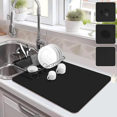 JAONLD Abtropfmatte Geschirr,50 * 60 cm Superabsorber Kieselgur Kaffeemaschine Abtropfmatte Kaffeemaschine Unterlage,Kaffeematte Abtropfmatte(Schwarz) von JAONLD