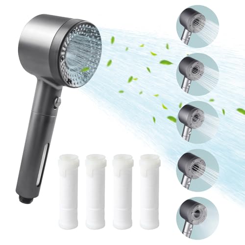 JAONLD Duschkopf Wassersparend 5 Sprühmodi Duschkopf mit Filter Ein Klick Stopp Taste Filter Duschkopf Shower Head Mit 4 Filtern für Hartes Wasser, Restchlor, Bakterien (Schwarz) von JAONLD