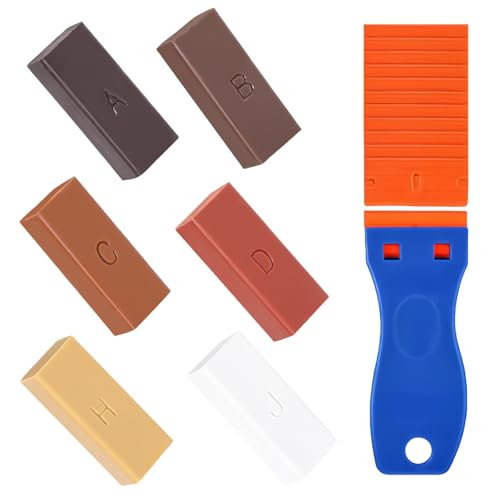 JAONLD Hartwachs Reparaturset Laminat Reparaturset Parkett Fliesen Kunststoffschaber mit 15 Kunststoffklingen,6 Hartwachs zum Einfachen Reparieren Zerkratzter,Beschädigter Löcher von JAONLD