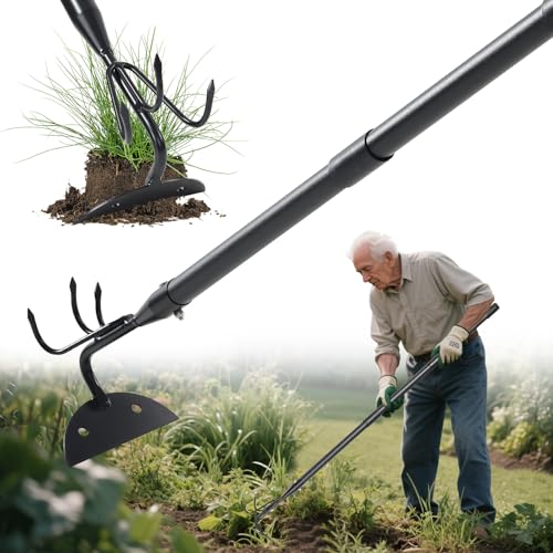 JAOTREL Gartenhacke 111,8 cm langer Kultivator mit verstellbarem langem Griff – robustes Unkraut- und Bodenlockerungswerkzeug für Gartenarbeit, Rasen und Hofarbeiten von JAOTREL