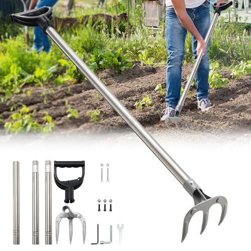 JAOTREL Professionelle Gartenhacke, 124 cm lang, mit verstellbarem langem Griff, robustes Unkraut- und Anbauwerkzeug für Gartenarbeit, Rasen und Hofarbeiten von JAOTREL