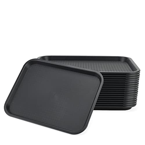 JAPCHET Rechteckiges Lebensmitteltablett aus Kunststoff, 35 x 27 cm, modern, robust und rutschfest, perfekt für Hotels, Restaurants und Küchen, Schwarz, 18 Stück von JAPCHET