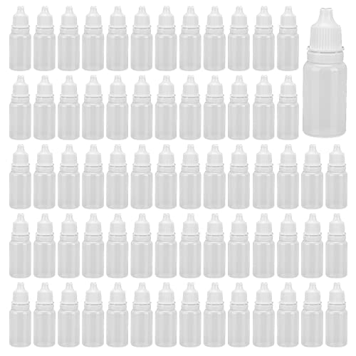 JAPCHET 200 Stück 10 ml Kunststoff-Tropfflaschen, leere Augentropfflasche mit Kappe, weiße quetschbare Flasche für Augentropfen, ätherische Öle von JAPCHET
