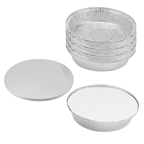 JAPCHET 30 Stück 23 cm runde Aluminiumfolien-Tabletts mit Papierdeckel, 22,9 cm runde Folien-Kuchenformen, Zinnfolien-Schalen, Aluminiumfolien-Pfannenbehälter zum Braten, Backen, Kochen von JAPCHET