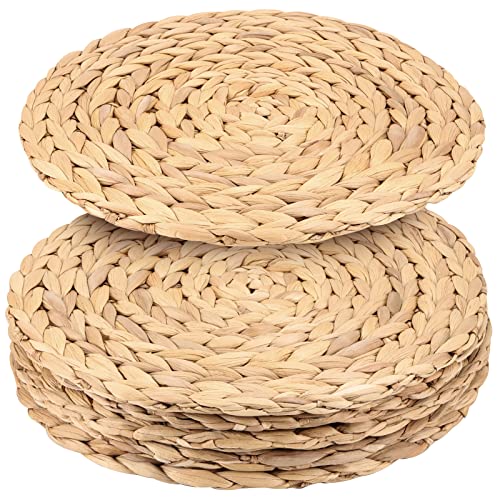 JAPCHET 6 Stück 33 cm Wasserhyazinthe geflochtene Platzsets, Seegras gewebte runde Rattan-Platzsets, natürliche Weiden-Platzsets für Esstisch, 6er-Set von JAPCHET