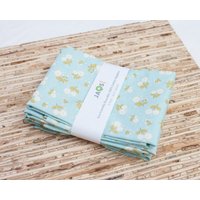 Große Stoffservietten - 4Er Set | N1388 Aqua Blumen Moderne Wiederverwendbare von JAQSstudio