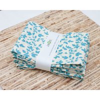 Sale - Große Stoffservietten 4Er Set | N1427 Blätter Aqua Moderne Wiederverwendbare von JAQSstudio