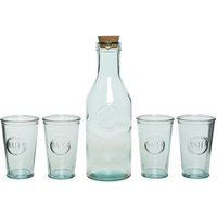 Set aus 5 Wasserkaraffe mit Korkdeckel und 4 klaren Gläsern aus recyceltem Glas Set aus 5 Wasserkaraffe mit Korkdeckel und 4 klaren Gläsern aus recyceltem Glas von JARDIBRICODECO