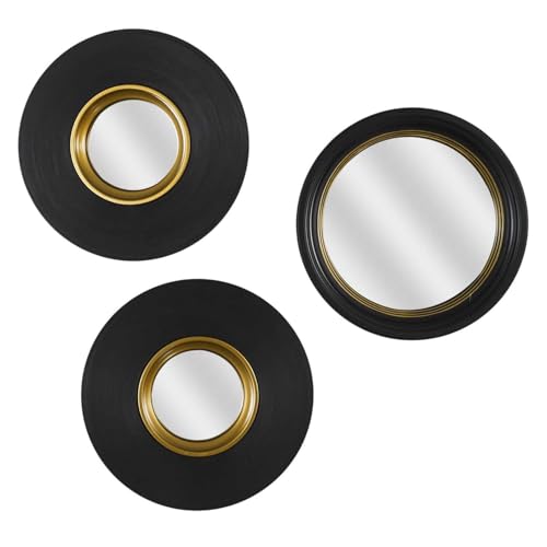 Home Deco Factory. HD0111. Schlichtes Design Konvexer Spiegel 25.5 cm - Ideal für Wohnzimmer. Schlafzimmer oder Flur - Tiefeneffekt und Sorgfältige Verarbeitung - Schwarz und Gold von JARDIN DECO