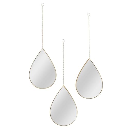 JARDIN DECO Hanging Mirror Drop Gold (Set of 3) von HOME DECO FACTORY