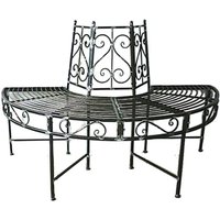 Baumbank-Halbkreis Sitz Gartenbank Pulverbeschichtet Rost-Optik 124 x 63 x 82cm Anthrazit, Sitzbank, Gartensitzbank, runde Bank, wetterfest, von JARDINION