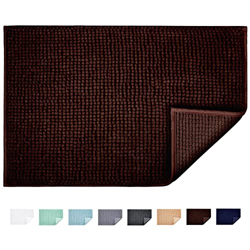 JARITTO Badematte rutschfest Badvorleger Mit Chenille Mikrofaser Badezimmerteppich Saugfähig Weich Maschinenwaschbar für Dusche Toilette 40 x 60 cm (Braun) von JARITTO