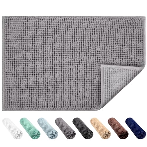 JARITTO Badematte rutschfest Badvorleger Mit Chenille Mikrofaser Badezimmerteppich Saugfähig Weich Maschinenwaschbar für Dusche Toilette 40 x 60 cm (Grau) von JARITTO