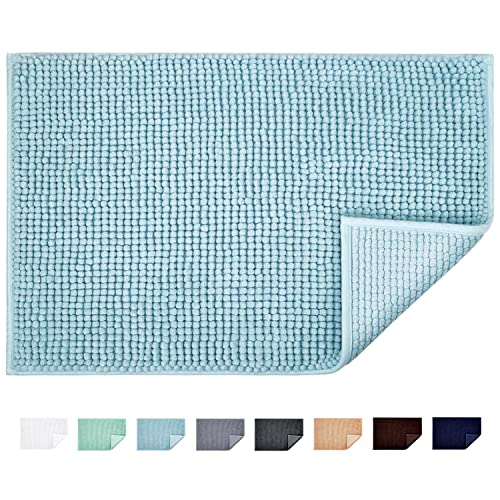 JARITTO Badematte rutschfest Badvorleger Mit Chenille Mikrofaser Badezimmerteppich Saugfähig Weich Maschinenwaschbar für Dusche Toilette 40 x 60 cm (Hellblau) von JARITTO