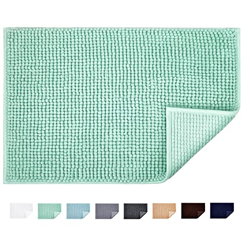 JARITTO Badematte rutschfest Badvorleger Mit Chenille Mikrofaser Badezimmerteppich Saugfähig Weich Maschinenwaschbar für Dusche Toilette 40 x 60 cm (Hellcyan) von JARITTO