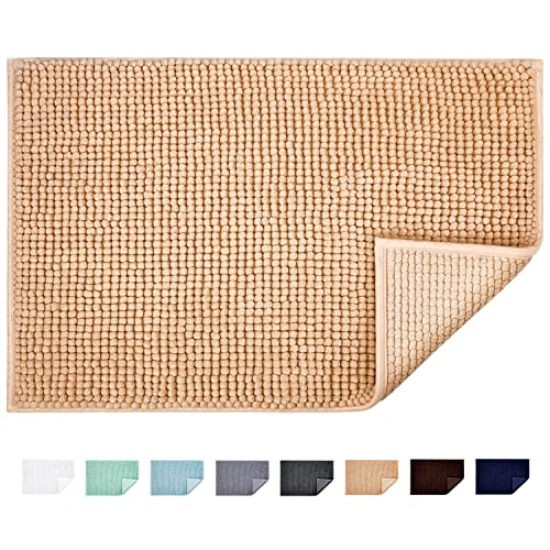 JARITTO Badematte rutschfest Badvorleger Mit Chenille Mikrofaser Badezimmerteppich Saugfähig Weich Maschinenwaschbar für Dusche Toilette 50 x 80 cm (Beige) von JARITTO