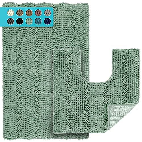 JARITTO Badezimmerteppich Set 2 Teilig rutschfest für Badewanne, Dusche und Badezimmer & Wc Vorleger mit Ausschnitt U-Förmige Waschbar Mikrofaser Saugfähig - 51 x 81 cm + 51 x 51 cm (Blassgrün) von JARITTO