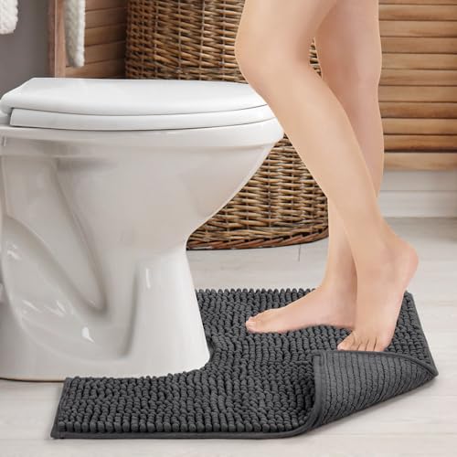 JARITTO Badezimmerteppich Wc Vorleger mit Ausschnitt rutschfest Podest für Toilette Toiletten-Sockelmatte Waschbar Badvorleger Badematte Mikrofaser Saugfähig - U-Förmige 51 x 51 cm (Dunkelgrau) von JARITTO