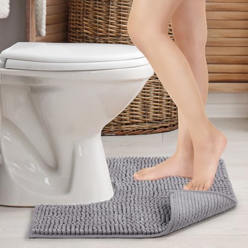 JARITTO Badezimmerteppich Wc Vorleger mit Ausschnitt rutschfest Podest für Toilette Toiletten-Sockelmatte Waschbar Badvorleger Badematte Mikrofaser Saugfähig - U-Förmige 51 x 51 cm (Grau) von JARITTO