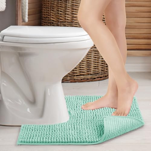 JARITTO Badezimmerteppich Wc Vorleger mit Ausschnitt rutschfest Podest für Toilette Toiletten-Sockelmatte Waschbar Badvorleger Badematte Mikrofaser Saugfähig - U-Förmige 51 x 51 cm (Hellcyan) von JARITTO