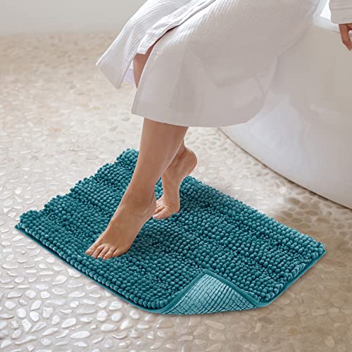 JARITTO Badezimmerteppich rutschfest Badteppich Waschbar Badvorleger Badematte für Badewanne, Dusche und Badezimmer WC Mikrofaser Chenille Saugfähig - 43 x 61 cm (Blau) von JARITTO