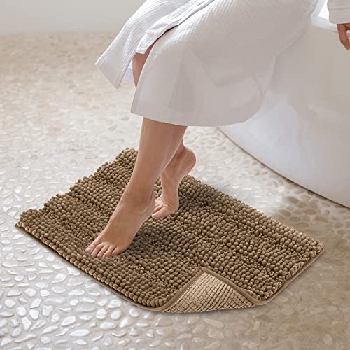 JARITTO Badezimmerteppich rutschfest Badteppich Waschbar Badvorleger Badematte für Badewanne, Dusche und Badezimmer WC Mikrofaser Chenille Saugfähig - 43 x 61 cm (Braun) von JARITTO