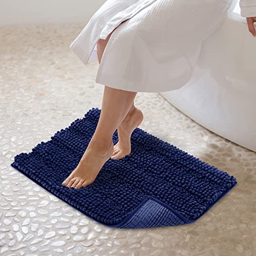 JARITTO Badezimmerteppich rutschfest Badteppich Waschbar Badvorleger Badematte für Badewanne, Dusche und Badezimmer WC Mikrofaser Chenille Saugfähig - 43 x 61 cm (Dunkelblau) von JARITTO