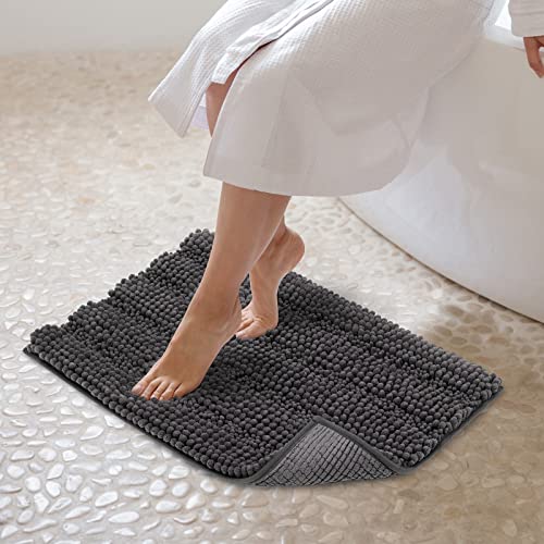 JARITTO Badezimmerteppich rutschfest Badteppich Waschbar Badvorleger Badematte für Badewanne, Dusche und Badezimmer WC Mikrofaser Chenille Saugfähig - 43 x 61 cm (Grau) von JARITTO