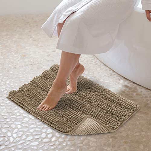 JARITTO Badezimmerteppich rutschfest Badteppich Waschbar Badvorleger Badematte für Badewanne, Dusche und Badezimmer WC Mikrofaser Chenille Saugfähig - 43 x 61 cm (Graubeige) von JARITTO