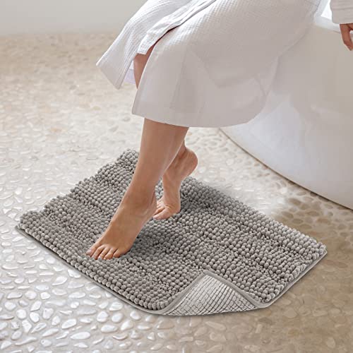 JARITTO Badezimmerteppich rutschfest Badteppich Waschbar Badvorleger Badematte für Badewanne, Dusche und Badezimmer WC Mikrofaser Chenille Saugfähig - 43 x 61 cm (Hellgrau) von JARITTO