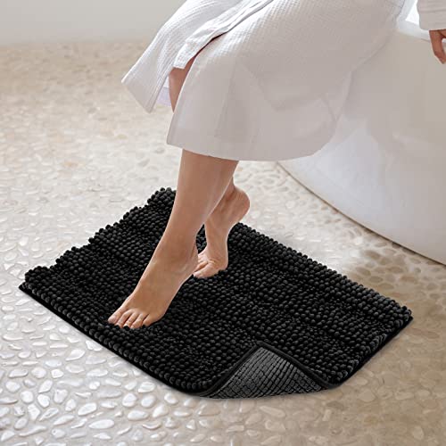 JARITTO Badezimmerteppich rutschfest Badteppich Waschbar Badvorleger Badematte für Badewanne, Dusche und Badezimmer WC Mikrofaser Chenille Saugfähig - 43 x 61 cm (Schwarz) von JARITTO