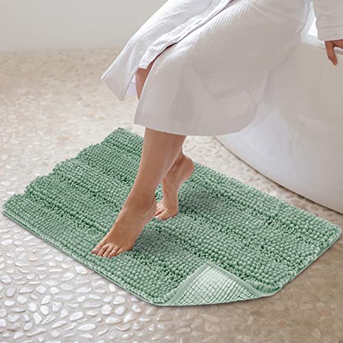 JARITTO Badezimmerteppich rutschfest Badteppich Waschbar Badvorleger Badematte für Badewanne, Dusche und Badezimmer WC Mikrofaser Chenille Saugfähig - 51 x 81 cm (Blassgrün) von JARITTO