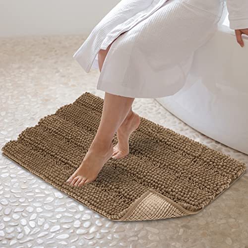 JARITTO Badezimmerteppich rutschfest Badteppich Waschbar Badvorleger Badematte für Badewanne, Dusche und Badezimmer WC Mikrofaser Chenille Saugfähig - 51 x 81 cm (Braun) von JARITTO