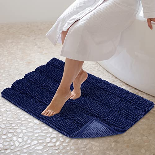 JARITTO Badezimmerteppich rutschfest Badteppich Waschbar Badvorleger Badematte für Badewanne, Dusche und Badezimmer WC Mikrofaser Chenille Saugfähig - 51 x 81 cm (Dunkelblau) von JARITTO