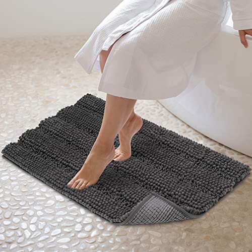 JARITTO Badezimmerteppich rutschfest Badteppich Waschbar Badvorleger Badematte für Badewanne, Dusche und Badezimmer WC Mikrofaser Chenille Saugfähig - 51 x 81 cm (Grau) von JARITTO