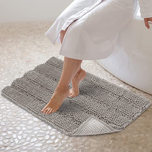 JARITTO Badezimmerteppich rutschfest Badteppich Waschbar Badvorleger Badematte für Badewanne, Dusche und Badezimmer WC Mikrofaser Chenille Saugfähig - 51 x 81 cm (Hellgrau) von JARITTO