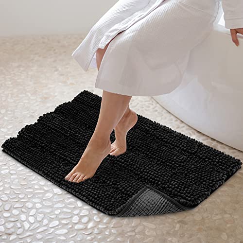 JARITTO Badezimmerteppich rutschfest Badteppich Waschbar Badvorleger Badematte für Badewanne, Dusche und Badezimmer WC Mikrofaser Chenille Saugfähig - 51 x 81 cm (Schwarz) von JARITTO