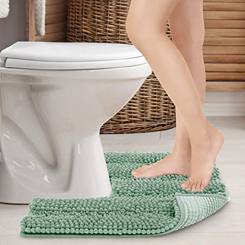 JARITTO Badezimmerteppich rutschfest Wc Vorleger mit Ausschnitt Podest für Toilette Toiletten-Sockelmatte Waschbar Badvorleger Badematte Mikrofaser Saugfähig - U-Förmige 51 x 51 cm (Blassgrün) von JARITTO