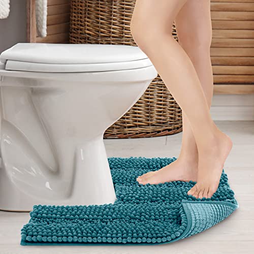 JARITTO Badezimmerteppich rutschfest Wc Vorleger mit Ausschnitt Podest für Toilette Toiletten-Sockelmatte Waschbar Badvorleger Badematte Mikrofaser Saugfähig - U-Förmige 51 x 51 cm (Blau) von JARITTO