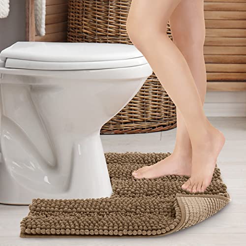 JARITTO Badezimmerteppich rutschfest Wc Vorleger mit Ausschnitt Podest für Toilette Toiletten-Sockelmatte Waschbar Badvorleger Badematte Mikrofaser Saugfähig - U-Förmige 51 x 51 cm (Braun) von JARITTO