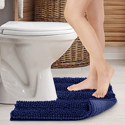 JARITTO Badezimmerteppich rutschfest Wc Vorleger mit Ausschnitt Podest für Toilette Toiletten-Sockelmatte Waschbar Badvorleger Badematte Mikrofaser Saugfähig - U-Förmige 51 x 51 cm (Dunkelblau) von JARITTO