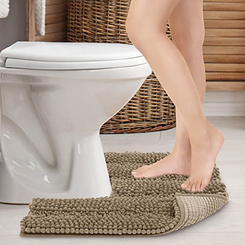 JARITTO Badezimmerteppich rutschfest Wc Vorleger mit Ausschnitt Podest für Toilette Toiletten-Sockelmatte Waschbar Badvorleger Badematte Mikrofaser Saugfähig - U-Förmige 51 x 51 cm (Graubeige) von JARITTO