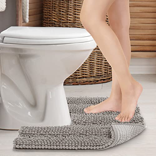 JARITTO Badezimmerteppich Rutschfest Wc Vorleger mit Ausschnitt Podest für Toilette Toiletten-Sockelmatte Waschbar Badvorleger Badematte Mikrofaser Saugfähig - U-Förmige 51 x 51 cm (Hellgrau) von JARITTO