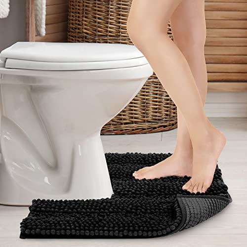 JARITTO Badezimmerteppich rutschfest Wc Vorleger mit Ausschnitt Podest für Toilette Toiletten-Sockelmatte Waschbar Badvorleger Badematte Mikrofaser Saugfähig - U-Förmige 51 x 51 cm (Schwarz) von JARITTO