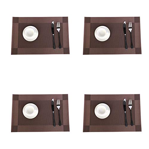 Jaritto Lot de 4 Sets de Table PVC Napperons Vinyle Tissé Lavables Resistant à la Chaleur Antidérapant Restaurant Salle Manger Café Foncé von JARITTO