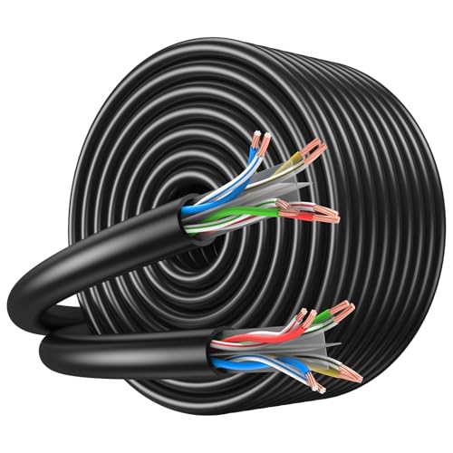 JARNHNG Outdoor Cat 6 Ethernet Kabel 150m, High-Speed LAN Netzwerkkabel, Bulk Cat 6 Internet Kabel, 10 Gbps, 550 MHz, AWG26 UTP CCA (150 Meter, schwarz) von JARNHNG